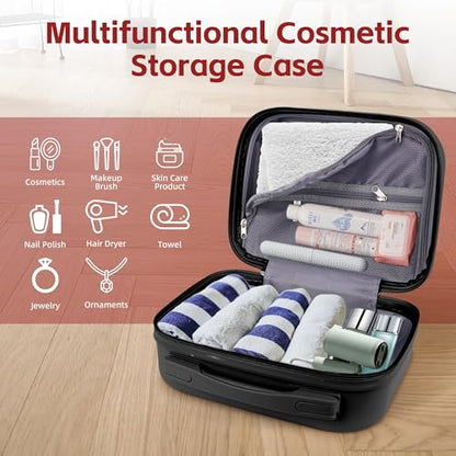 Portable Makeup Case 14inch Cosmetic Case Travel Toiletry Hand Luggage Carrying Case - color: BLACK
