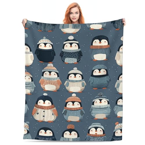 Winter Penguins Flannel Fleece Blanket - Ultra Soft, Lightweight & Multipurpose Throw Blankets for Bedroom Living Rooms Sofa Couch,60''x 50'' - color: Winter Penguins, size: 50" X 60"