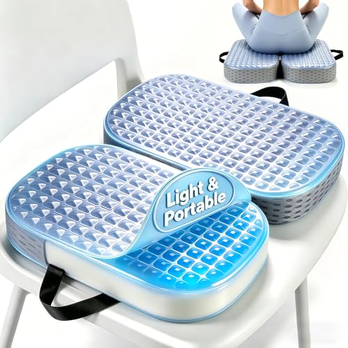 Premium Gel & Memory Foam Seat Cushion, Extra Large Cooling Portable Chair Pad for Long Sitting, Seat Cushion for Office Desk Chair, Car, Wheelchair, Airplane, Outdoor & Long Trips