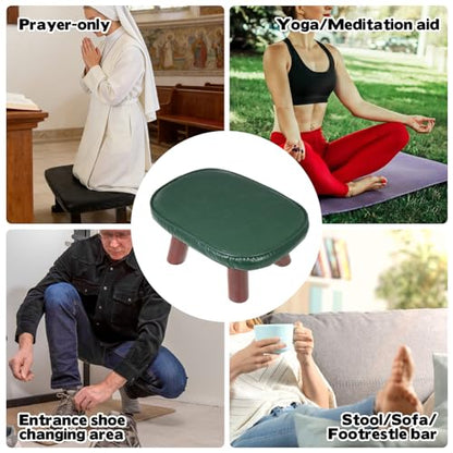 Prayer Kneeler with PU Leather Cushion, Wooden Prayer Bench with Solid Wood Legs, Thick Padded Kneeling Stool for Home Prayer & Meditation