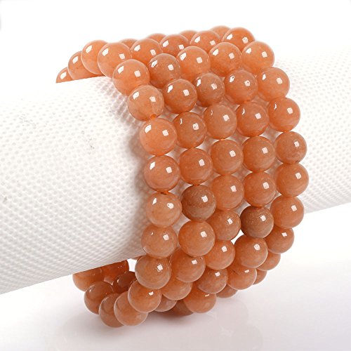 Justinstones 8mm Round Beads Stretch Bracelet 7 Inch Unisex - color: Orange Aventurine