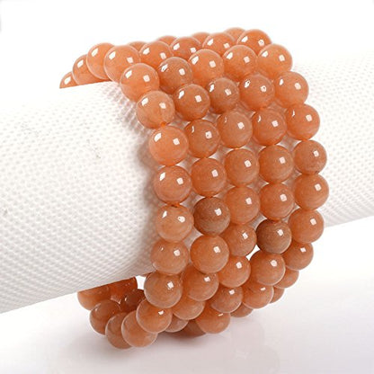 Justinstones 8mm Round Beads Stretch Bracelet 7 Inch Unisex - color: Orange Aventurine