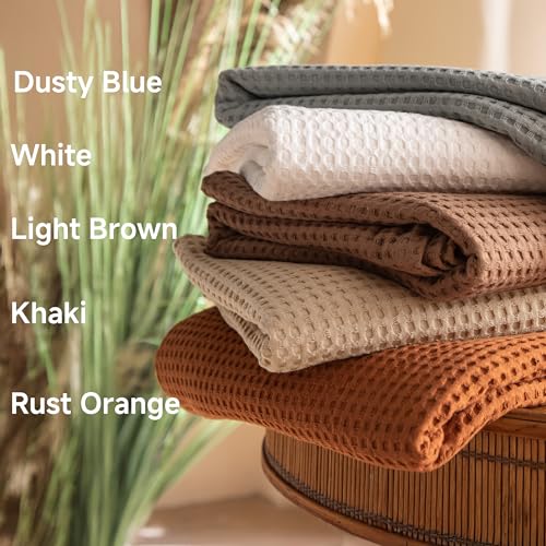 Simple&Opulence 100% Cotton Waffle Weave Throw Blanket 50"x60", Soft Lightweight Breathable Cozy Washed, Layer Blanket for Couch Bed Sofa, Farmhouse Home Decor for Adults All-Season, Rust Orange