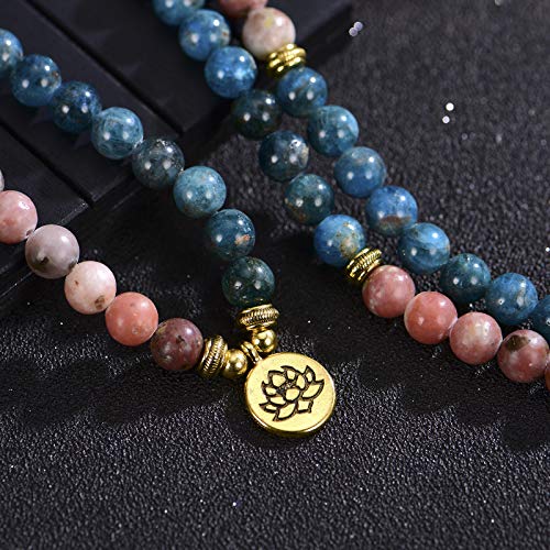 LIUANAN 108 Mala Beads 8mm Natural Bracelet Healing Gemstone Yoga Meditation Hand Knotted Mala Prayer Bead Necklace - color: Apatite