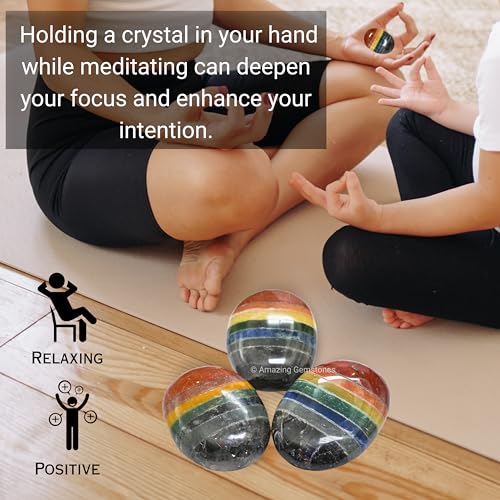 Amazing Gemstone Seven Chakra Crystals and Healing Stones - Large Palm Stone Crystals Piedra - Crystal for Good Luck, Balanced Positive Energy, Meditation - Unique Stocking Stuffers Gifts for Women - color: 7 Chakra (Bonded)