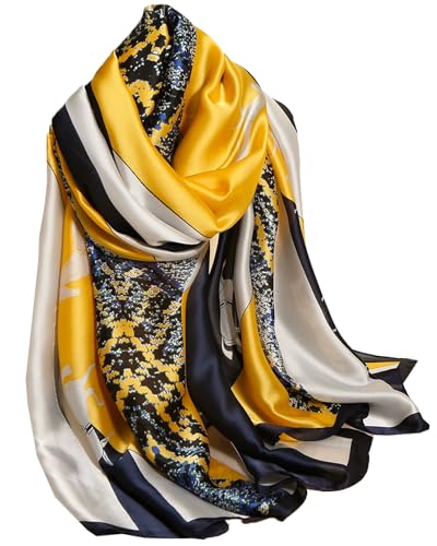 Dress Scarves Shawl Wraps Long Silky Scarf for Women Dressy Fashion Lightweight for Decorative Formal Evening Gowns - color: 1030-blue Yellow Horses