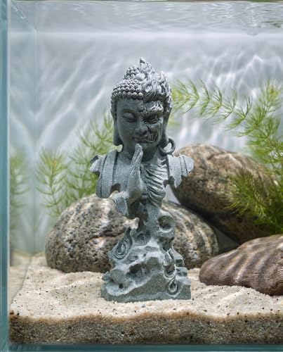 Half Buddha Half Demon Stone Statue Natural Bluestone Yin Yang Sculpture, Zen Meditation Decor Aquarium Safe Ornament Spiritual Balance Figurine for Home Office