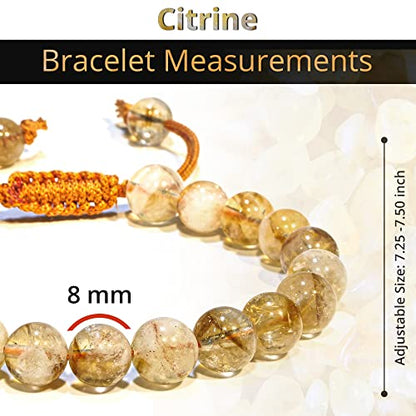 ANAYA AGATE Energy Protection Crystal Handmade Adjustable Bead Bracelet Perfect for Men, Women’s Christmas Gift - Gemstone Healing Stretch Bracelet Pulsera Para Hombre Mujer Stocking Stuffer - color: Citrine Natural