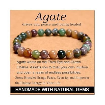 Carnelian Bracelet - Stone of Luck,Stretch Natural Stone Crystal Beads Jewelry Gifts for Women Men Unisex - color: Agate-Harmony and Peace and Being Healed, size: 6mm