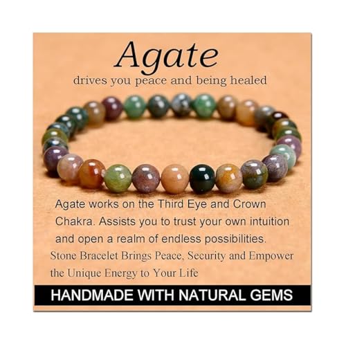 Carnelian Bracelet - Stone of Luck,Stretch Natural Stone Crystal Beads Jewelry Gifts for Women Men Unisex - color: Agate-Harmony and Peace and Being Healed, size: 6mm