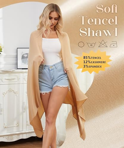 Tencel Cashmere Shawl Wraps for Women,Pashmina Stole Airplane Travel Wool Scarf Blanket Wrap Lightweight UPF 50+ - color: Gingeryellow