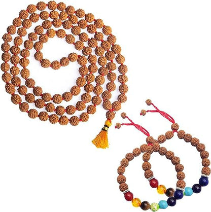Wonder Care Authentic Rudraksha Mala | 5face Genuine Himalayan Rudraksha bracelet | Rudraksha Bead| Beaded Bracelets for Men | Pendant Necklace with Bead Bracelets - color: 6mm + 2pc Rudra 7 Chakra Bracelet