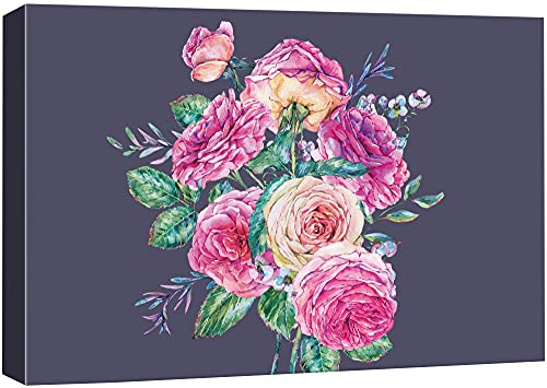 wall26 Canvas Print Wall Art Vintage Textured Purple and White Roses Floral Wilderness Drawings Modern Art Glam Closeup Colorful Multicolor Pastel for Living Room, Bedroom, Office - 12"x18" - color: Bse27-2107-33-slm48, size: 18"L x 12"W