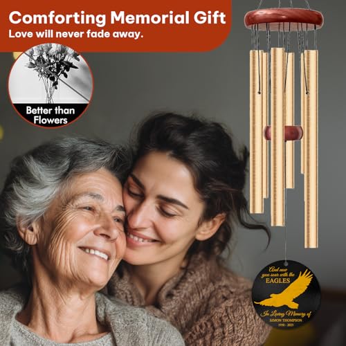 Personalized Eagle Memorial Wind Chime – “and Now You Soar with The Eagles” Custom Engraved Name & Years – Gift for Loss of Loved One – Memorial Windchime Tribute for Strength & Eternal Freedom - size: EagleWC 1