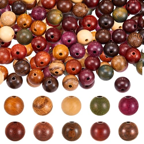 WILLBOND 130 Pieces Macrame Wooden Beads 1mm Hole Loose Beads with Hole for Macrame Rosary Making Kits Supplies Jewelry Bracelet Making Hair DIY Craft Handmade Decor (Sandalwood Color, Mini) - color: Sandalwood Color, style: Mini
