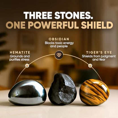 Conscious Items Protection Bracelets for Women & Men, Healing Crystal Bracelet with Natural Stones for Energy Shielding, Grounding, Stress, & Negative Energy Protection - style: The Triple Protection Bracelet