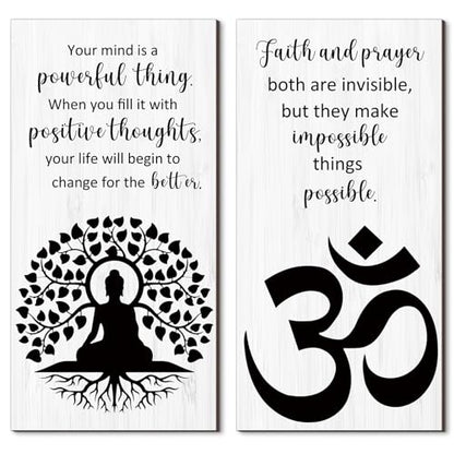 Blulu 2 Pcs Buddha Quote Decor Buddha Inspirational Quote Wall Art Meditation Room Chakra Decor Zen Wooden Hanging, Spiritual Gift for Home Yoga Living Room Women(Motivation) - style: Motivation
