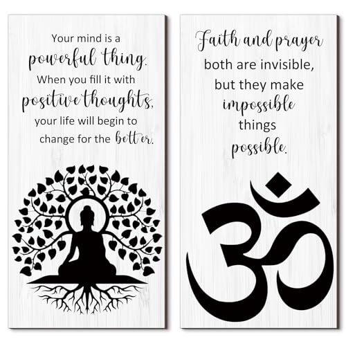 Blulu 2 Pcs Buddha Quote Decor Buddha Inspirational Quote Wall Art Meditation Room Chakra Decor Zen Wooden Hanging, Spiritual Gift for Home Yoga Living Room Women(Motivation) - style: Motivation