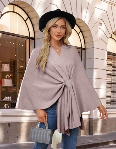 PULI Women's Elegant Shawl Wraps Soft Open Front Poncho Sweater for Spring Fall Winter - color: Front Tab-oatmeal