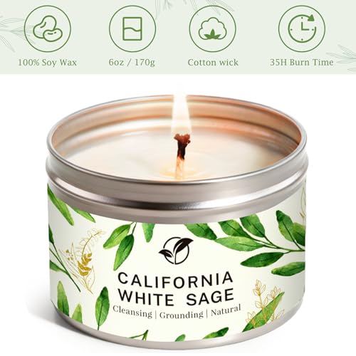 Sage Candles for Cleansing, Pure White Sage Candle 6 OZ- 35 Hour Burn Time, Aromatherapy Candle for Cleansing House Negative Energy Smudge Kit, Spiritual Meditation Housewarming Gifts - style: Pure Sage