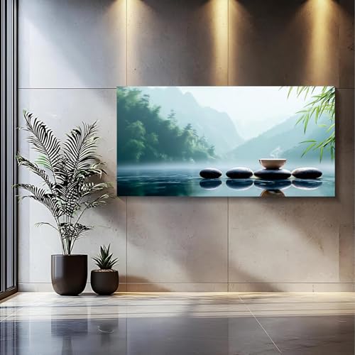 Iallbin Buddha Wall Art & Zen Wall Decor White Lotus on Water Canvas Painting - for Yoga Meditation Room, Spa & Bathroom, Iallbin Zen Stone Wall Art & Zen Wall Decor, Blending the essence of landscape artistry - for Yoga Meditation Room, Spa & Bathroom, G