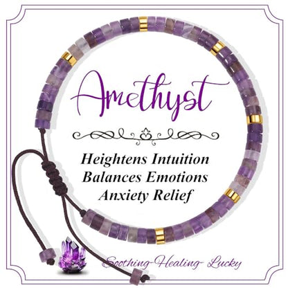 CASDAN Natural Crystal Beaded Bracelet for Women Natural Stone Adjustable Braided Rope Bracelets Spiritual Bracelet Inspirational Gifts - color: Amethyst