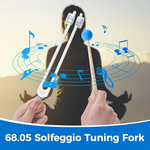 68.05 Solfeggio Tuning Fork for Healing, with Silicone Hammer Bag for Sound, Meditation, Chakra Balancing, Musical Instrument, Vibration - size: 68.05 hz