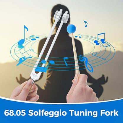 68.05 Solfeggio Tuning Fork for Healing, with Silicone Hammer Bag for Sound, Meditation, Chakra Balancing, Musical Instrument, Vibration - size: 68.05 hz