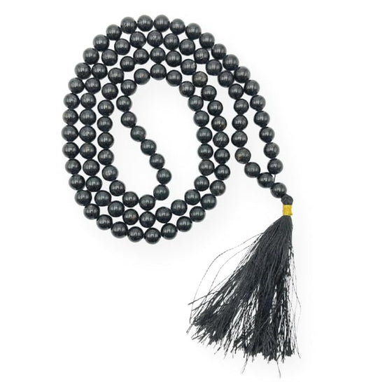 GEMSCITE Japa Mala 108 Prayer Beads Perfect for Meditation Spiritual Mala Necklace & Wrist Mala Bracelet - color: Black Agate, size: Without Knots