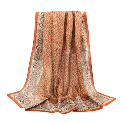 ANDANTINO 100% Pure Mulberry Silk Scarf 35" Large Square Lightweight Headscarf –Women’s Hair Wraps-With Gift Packed - color: Chains-caramel