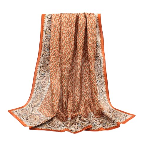 ANDANTINO 100% Pure Mulberry Silk Scarf 35" Large Square Lightweight Headscarf –Women’s Hair Wraps-With Gift Packed - color: Chains-caramel