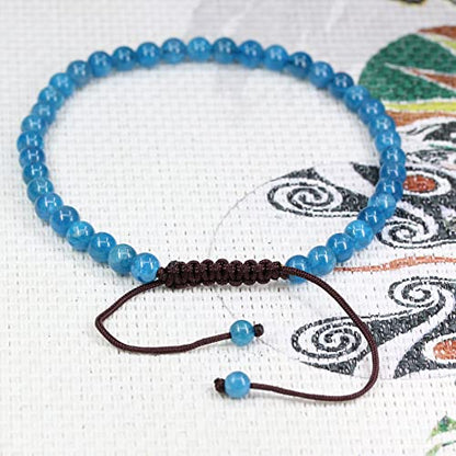 Keleny Natural Gemtones 4mm Round Beads Crystal Adjustable Braided Macrame Tassels Bracelets Unisex - color: Blue Apatite