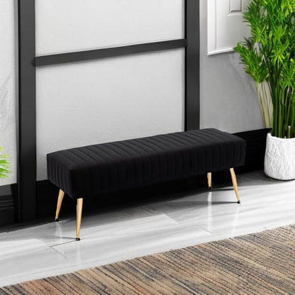 Furnimart 44 Inch Bedroom Ottoman Bench, Black Upholstered End of Bed Bench with Gold Legs for Living Room Bedroom Dinning Room Entryway, Black - color: Black