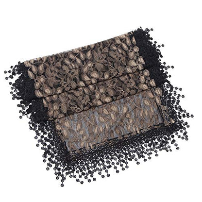 Cindy and Wendy Lightweight Soft Leaf Lace Fringes Scarf Bridal Veils shawl for Women - color: Black & Coffee