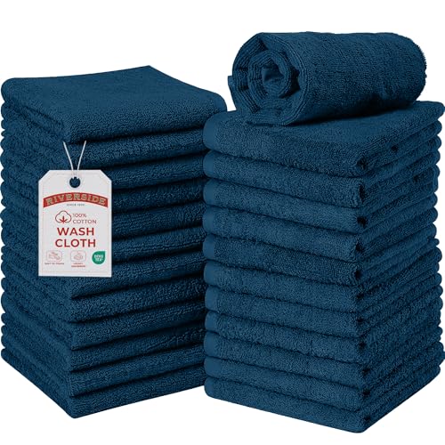 RIVERSIDE Pack of 24 Wash Cloths for Showering, 12 x 12 Inches, Super Soft & Absorbent, 100% Cotton Washcloths Premium Quality Flannel Face Cloths for Bathroom, Gym, Spa (Blue Opal, 24 Pack) - color: Blue Opal