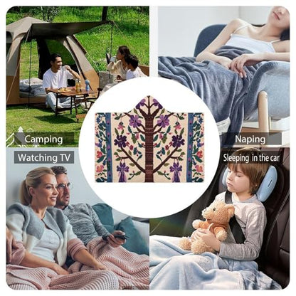 Wearable Blanket for Adults Purple Tree of Life Hooded Blanket Throw Blanket Soft Hooded Cloak Shawl Wrap 80x60 Inch