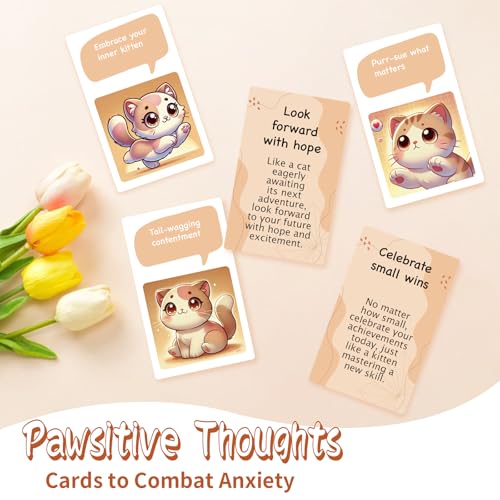 52 Catitude Affirmation Cards Cat Lover Gifts for Women, Self Care Mindfulness Positive Affirmations Cards for Anxiety, Vagus Nerve Stimulation Deck, Cats for Comfort, Stress Relief Gifts for Women