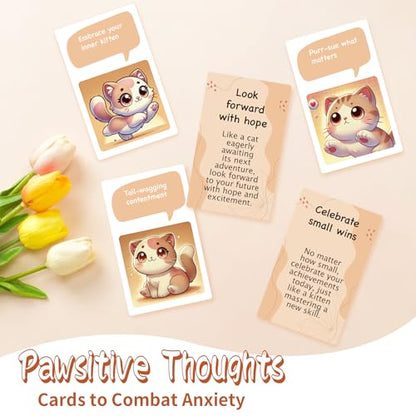52 Catitude Affirmation Cards Cat Lover Gifts for Women, Self Care Mindfulness Positive Affirmations Cards for Anxiety, Vagus Nerve Stimulation Deck, Cats for Comfort, Stress Relief Gifts for Women
