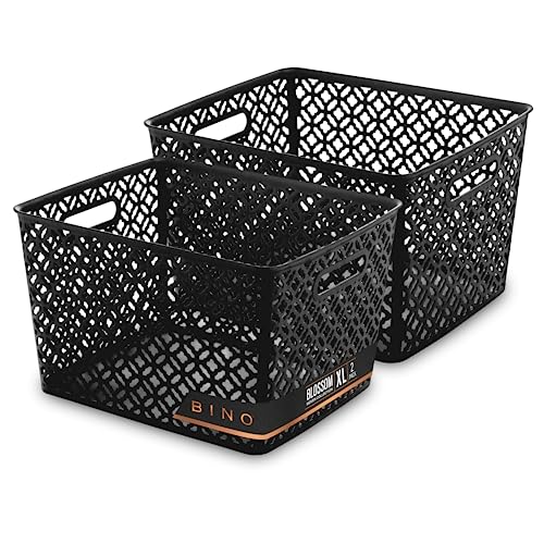 BINO l Plastic Storage Baskets, XLarge - Black | THE BLOSSOM COLLECTION l Multi-Use Organizer Bin l Built-in Handles l Plastic Woven Basket for Organizing l Pantry & Home Organizing Basket - color: Black, size: 2PK X-Large