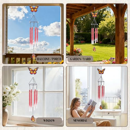 Butterfly Wind Chimes for Outside - Metal Windchimes Outdoors Patio Garden Yard Backyard Indoor Balcony Porch Hanging Decor Butterfies Birthday Gifts for Women Mom Grandma Wife Friends
