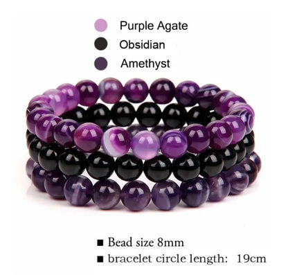 WFJ Black Obsidian Hematite Triple Protection Bracelets Set - Tiger Eye Beaded Natural Stone Bracelet for Men Women Gemstone (10MM) - color: Amethyst Set