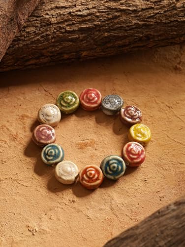 MINACHI Boho Hippie Colorful Ceramic Beads Strand Stretch Bracelet, Bohemian Summer Beach Jewelry Gift for Women - color: S05