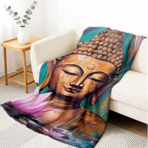Buddha Blanket Flannel Soft Buddhist Throw Blankets Zen Meditation Yoga Home Decor Cozy Spiritual Gifts 59"x70" - color: Pink, size: 59"x70"