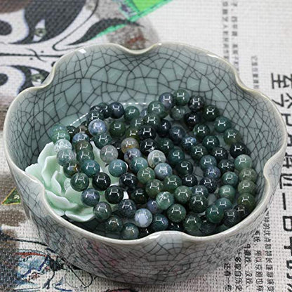 Keleny Gem Semi Precious Gemstones 8mm Round Beads Crystal Stretch Bracelets 7 Inch Unisex - color: A Grade Green Moss Agate
