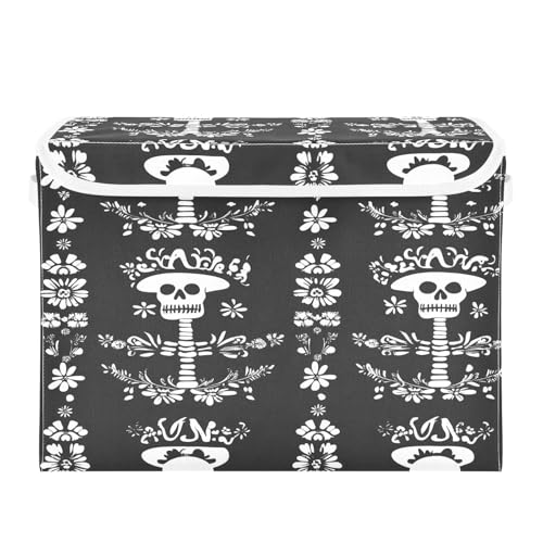 senya Large Storage Bins with Linen Skull Halloween Collapsible Foldable Storage Cubes Fabric Closet Organizer Containers Box with Flip-Top Lid for Home Bedroom Office 16.7 x 12.6 x 11.8in - color: Skull Halloween