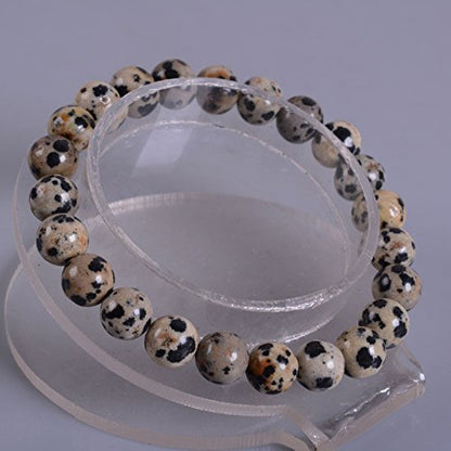 Justinstones 8mm Round Beads Stretch Bracelet 7 Inch Unisex - color: Dalmatian Jasper