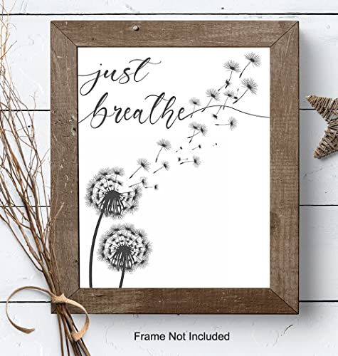 Inspiration Motivation Zen Wall Art & Decor - Just Breathe Wall Art - Encouragement Gift for Woman - Positive Quotes Decor - Home Office Living room Bedroom Artwork - Meditation Print UNFRAMED