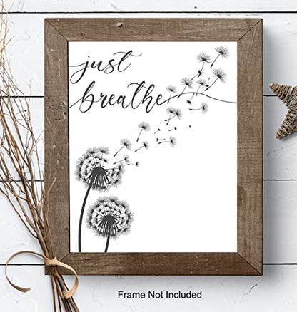 Inspiration Motivation Zen Wall Art & Decor - Just Breathe Wall Art - Encouragement Gift for Woman - Positive Quotes Decor - Home Office Living room Bedroom Artwork - Meditation Print UNFRAMED