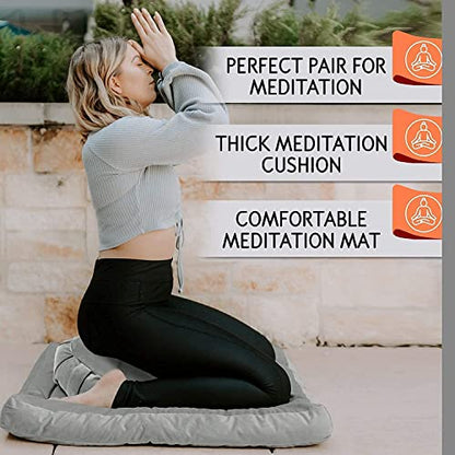 Florensi Yoga & Meditation Bundle | Grey Zabuton Meditation Mat, Grey Meditation Cushion & Yoga Wheel 3 Pack