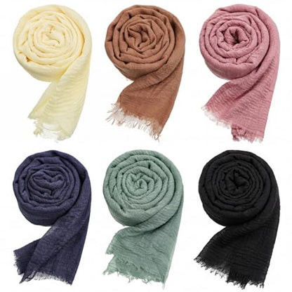 Geyoga 6 Pcs Women Scarf Shawl Hijab Scarves Cotton Crinkle Hijab for Women Blend Shawl Crinkle Wrap Head for Seasons - color: Elegant Tones